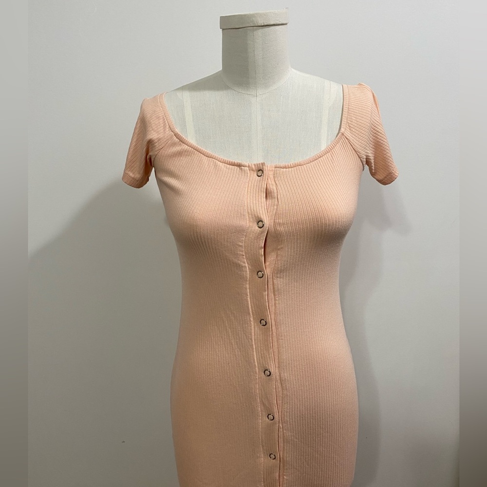 Privacy Please Peach Ribbed Snap Button Down Dress Size Small